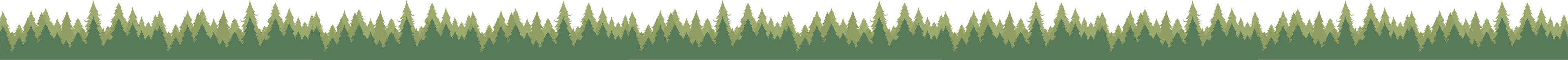 Stylized forest silhouette with layered green trees and mountains.